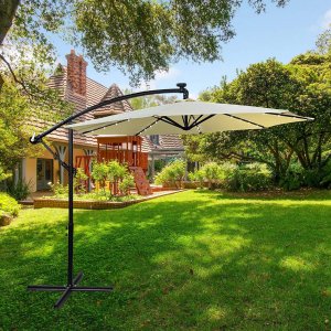 Fancy Garden Parasol ogrodowy MILIN 245x300x300 duży z oświetleniem LED z wysięgnikiem beżowy 11