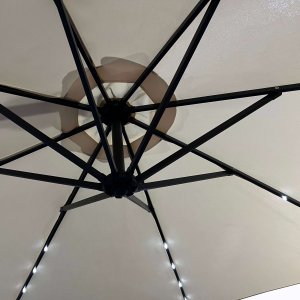 Fancy Garden Parasol ogrodowy MILIN 245x300x300 duży z oświetleniem LED z wysięgnikiem beżowy 5