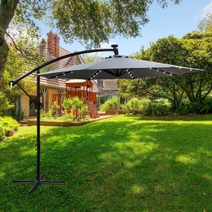 Fancy Garden Parasol ogrodowy MILIN 245x300x300 duży z oświetleniem LED z wysięgnikiem jasnoszary 11