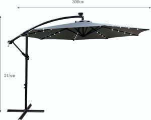 Fancy Garden Parasol ogrodowy MILIN 245x300x300 duży z oświetleniem LED z wysięgnikiem jasnoszary 3