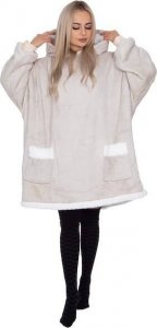 Springos Kocobluza damska męska oversize koc bluza 2w1 z kapturem XXL ciepła jasnoszara UNIWERSALNY 10