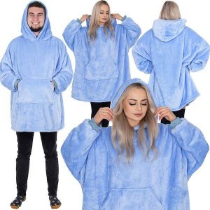 Springos Kocobluza damska męska oversize koc bluza 2w1 z kapturem XXL ciepła jasnoniebieska UNIWERSALNY 8