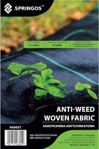 Springos Agrowłóknina antychwastowa agrotkanina 70g czarna mata 1,1x100m + kotwy mocujące 100 szt. kołki UNIWERSALNY 15