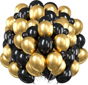 Springos Balony na urodziny 100 szt. dekoracje złoty/czarny UNIWERSALNY 1