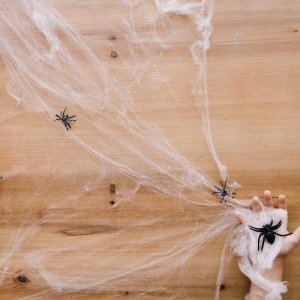 Springos Dekoracja na Halloween pajęczyna z 2 pająkami 20g ozdoba sieć pajęcza 1,9 m UNIWERSALNY 7