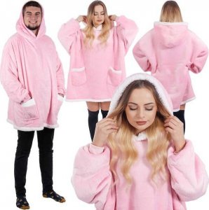 Springos Kocobluza damska oversize koc bluza 2w1 z kapturem ciepła różowa UNIWERSALNY 11