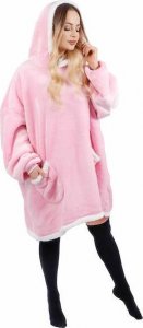Springos Kocobluza damska oversize koc bluza 2w1 z kapturem ciepła różowa UNIWERSALNY 16