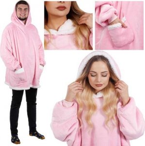 Springos Kocobluza damska oversize koc bluza 2w1 z kapturem ciepła różowa UNIWERSALNY 2