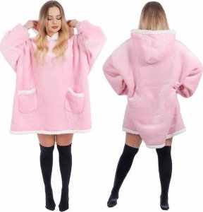 Springos Kocobluza damska oversize koc bluza 2w1 z kapturem ciepła różowa UNIWERSALNY 30