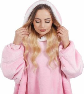 Springos Kocobluza damska oversize koc bluza 2w1 z kapturem ciepła różowa UNIWERSALNY 32