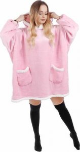 Springos Kocobluza damska oversize koc bluza 2w1 z kapturem ciepła różowa UNIWERSALNY 33