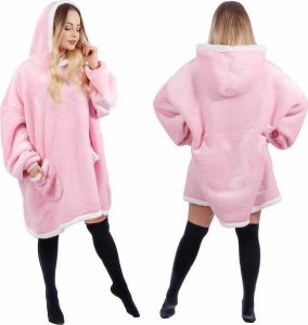 Springos Kocobluza damska oversize koc bluza 2w1 z kapturem ciepła różowa UNIWERSALNY 6