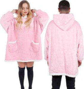 Springos Kocobluza damska oversize koc bluza 2w1 z kapturem ciepła różowa UNIWERSALNY 7