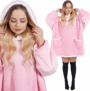 Springos Kocobluza damska oversize koc bluza 2w1 z kapturem ciepła różowa UNIWERSALNY 10