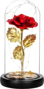Springos Wieczna róża w szkle 22 cm świecąca ozdoba LED prezent czerwona UNIWERSALNY 1