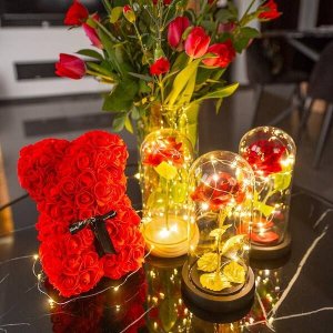Springos Wieczna róża w szkle 22 cm świecąca ozdoba LED prezent czerwona UNIWERSALNY 13