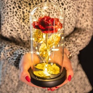Springos Wieczna róża w szkle 22 cm świecąca ozdoba LED prezent czerwona UNIWERSALNY 15