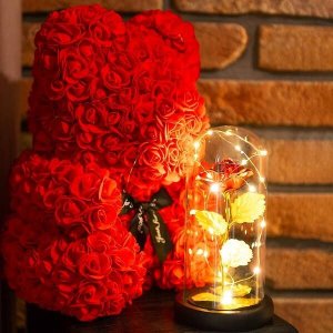 Springos Wieczna róża w szkle 22 cm świecąca ozdoba LED prezent czerwona UNIWERSALNY 17