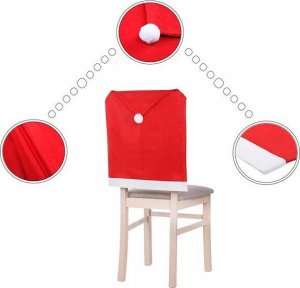 Springos Pokrowiec na krzesło, czapka Mikołaja czerwona zestaw 6 szt. UNIWERSALNY 2