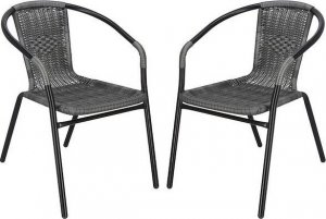 Springos Krzesło ogrodowe 2 szt. plecione na taras metalowe szare zestaw mix UNIWERSALNY 1