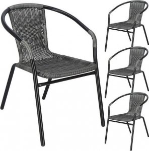 Springos Krzesło ogrodowe 4 szt. plecione na taras metalowe szare zestaw UNIWERSALNY 1