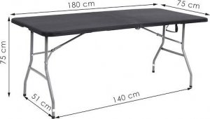 Springos Stół składany cateringowy 180 cm bankietowy stolik ogrodowy, turystyczny walizka czarna UNIWERSALNY 8