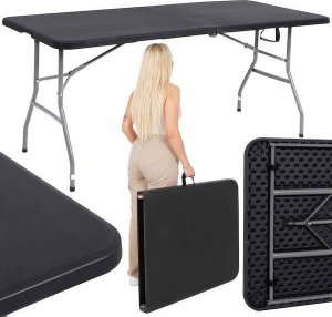 Springos Stół składany cateringowy 180 cm bankietowy stolik ogrodowy, turystyczny walizka czarna UNIWERSALNY 9