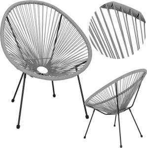 Springos Owalne krzesła ogrodowe, zestaw 2 szt. rattanowe fotele ażurowe wys. 87 cm szare UNIWERSALNY 1