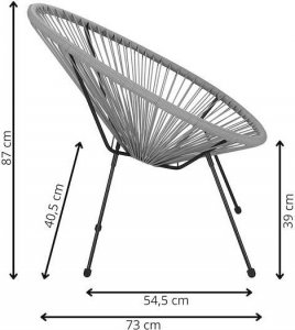 Springos Owalne krzesła ogrodowe, zestaw 2 szt. rattanowe fotele ażurowe wys. 87 cm szare UNIWERSALNY 3