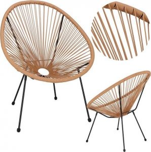 Springos Owalne krzesła ogrodowe, zestaw 2 szt. rattanowe fotele ażurowe beżowe wys. 87 cm UNIWERSALNY 1