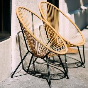 Springos Owalne krzesła ogrodowe, zestaw 2 szt. rattanowe fotele ażurowe beżowe wys. 87 cm UNIWERSALNY 15