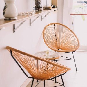 Springos Owalne krzesła ogrodowe, zestaw 2 szt. rattanowe fotele ażurowe beżowe wys. 87 cm UNIWERSALNY 16