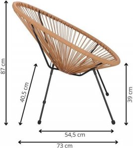 Springos Owalne krzesła ogrodowe, zestaw 2 szt. rattanowe fotele ażurowe beżowe wys. 87 cm UNIWERSALNY 3
