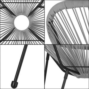 Springos Owalne krzesło ogrodowe, wys. 87 cm rattanowy fotel ażurowy szare UNIWERSALNY 8