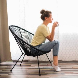 Springos Owalne krzesło ogrodowe, wys. 87 cm rattanowy fotel ażurowy czarne UNIWERSALNY 19