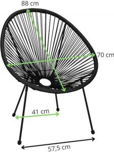 Springos Owalne krzesło ogrodowe, wys. 87 cm rattanowy fotel ażurowy czarne UNIWERSALNY 3