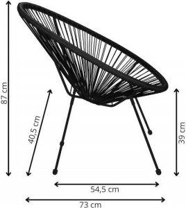 Springos Owalne krzesło ogrodowe, wys. 87 cm rattanowy fotel ażurowy czarne UNIWERSALNY 4