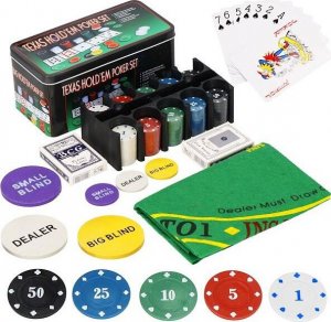 Springos Zestaw do pokera 200 żetonów karty mata Texas UNIWERSALNY 7