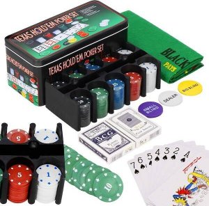 Springos Zestaw do pokera 200 żetonów karty mata Texas UNIWERSALNY 8