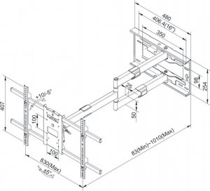 VETOUSON 101cm Długi narożny uchwyt do telewizora TV 40-65" 30kg wieszak TV VX-407B 8