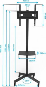 VETOUSON Mobilny Podłogowy STOJAK TV KLA-44 Stojak na telewizor z półką Uniwersalny 5