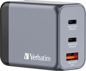 Verbatim Ładowarka GaN Verbatim, USB 3.0, USB C, szara, 65 W, wymienne końcówki C,G,A 1