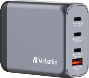 Verbatim Ładowarka GaN Verbatim, USB 3.0, USB C, szara, 100 W, wymienne końcówki C,G,A 1