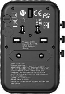 Verbatim Adapter podróżny UTA-05 GaN III globalny 2xUSB-C PD QC 4+ 65W, 1xUSB-A 60W, 1xUSB-A 5W 3