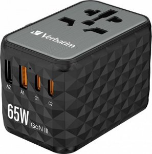 Verbatim Adapter podróżny UTA-05 GaN III globalny 2xUSB-C PD QC 4+ 65W, 1xUSB-A 60W, 1xUSB-A 5W 4