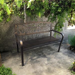 Fancy Garden Ławka ogrodowa z oparciem IRYS stalowa żeliwna 127 cm brązowa 4