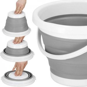 Springos Wiaderko składane 5 L uniwersalny silikonowy pojemnik szaro-biały UNIWERSALNY 4