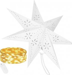 Dekoracja świąteczna Springos Gwiazda świąteczna papierowa biała i lampki choinkowe led ciepły biały UNIWERSALNY 1