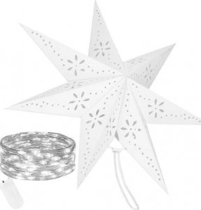 Dekoracja świąteczna Springos Gwiazda świąteczna papierowa biała i lampki choinkowe 10 led zimny biały UNIWERSALNY 1