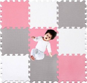 Springos Mata piankowa, puzzle dla dzieci 95,5 x 95,5 cm pianka EVA szaro-białe- różowa UNIWERSALNY 1